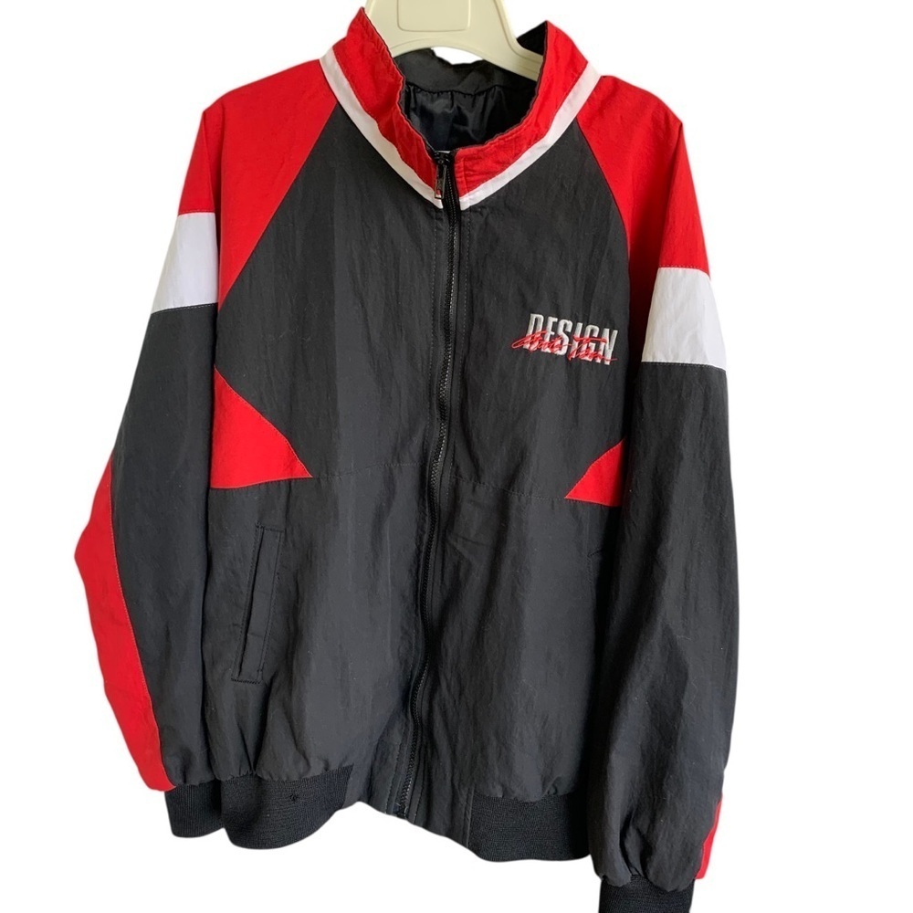 Vintage Auto Trim Design Jacket Men's Red Black Jacket Four Seasons Large